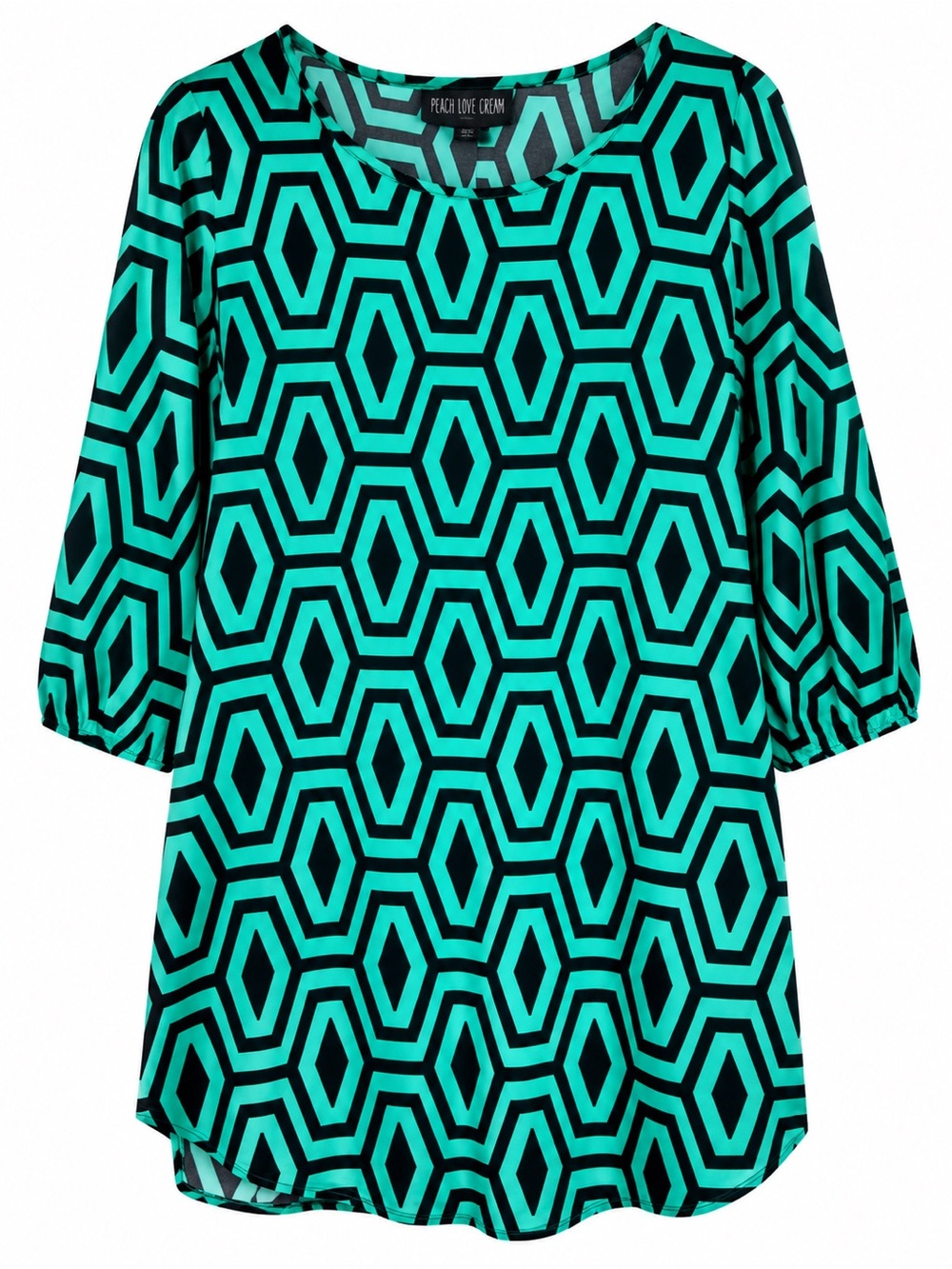 Peach Love Cream Women’s Geometric Tunic Top Button Back 3/4 Sleeve M/L